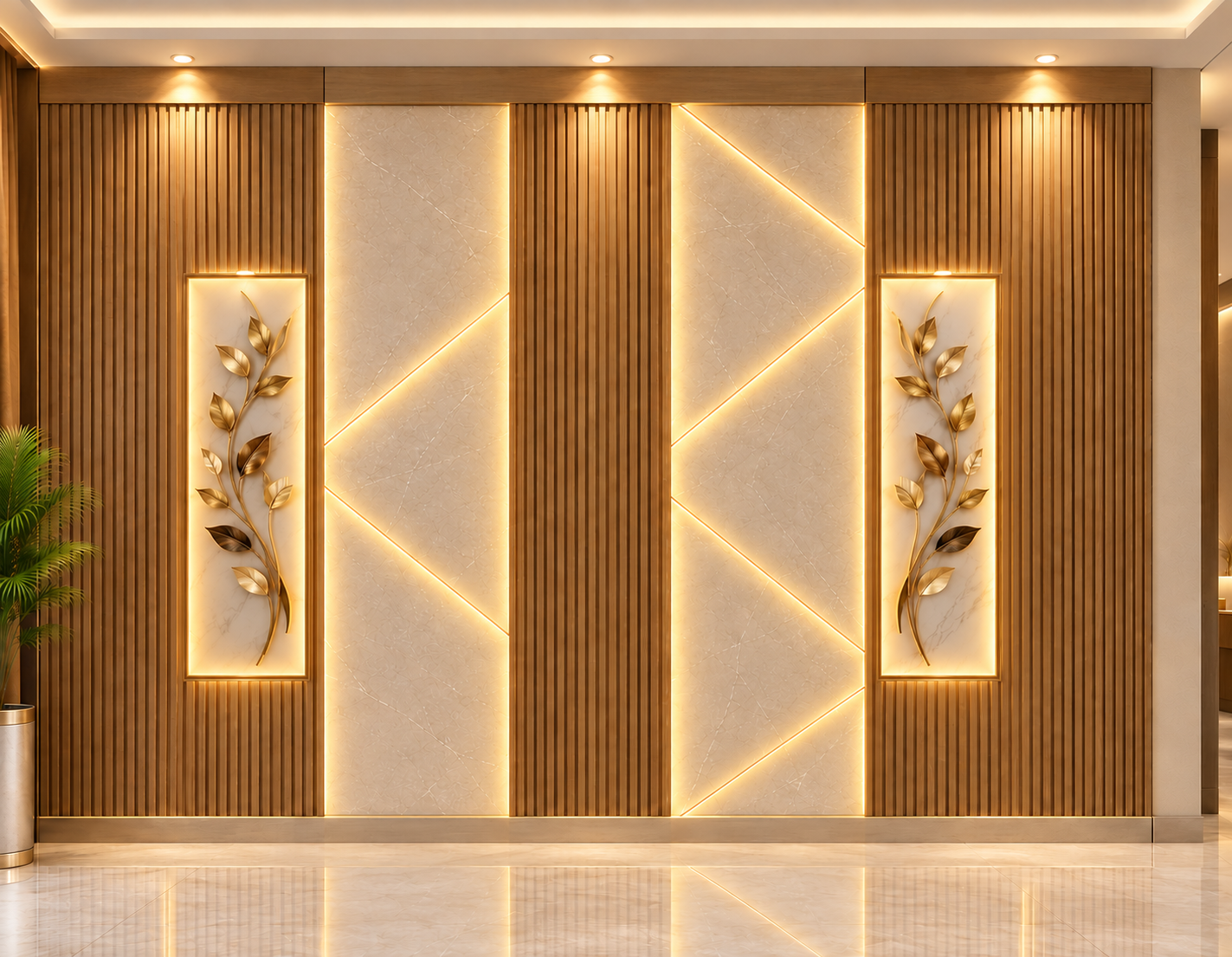 Backlit Paneling & Gold Art